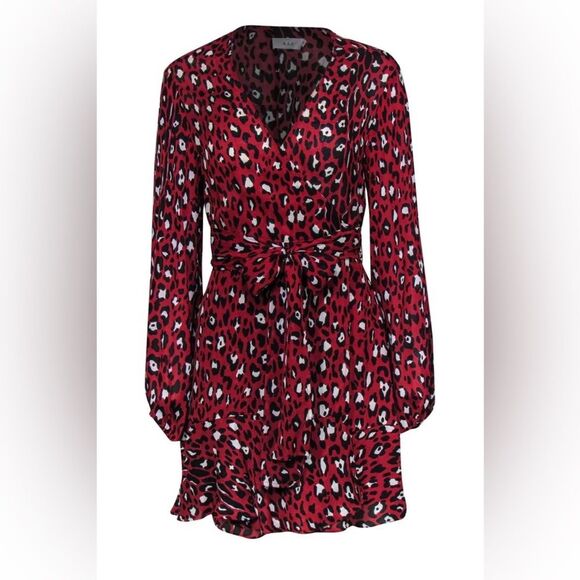 A.L.C. Red & Black Leopard Print Silk Mini Wrap Dress Size 4 - Picture 12 of 14